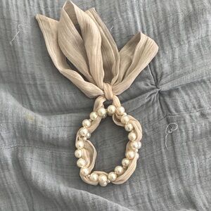 Elegant Beige Pearl + Ribbon Bracelet